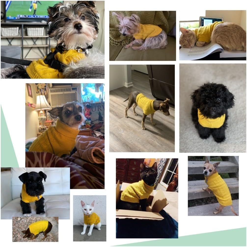 Small Dog Sweaters Knitted Pet Cat Warm Dog Sweatshirt Winter Clothes Kitten Puppy Sweater (X-Small,Yellow)